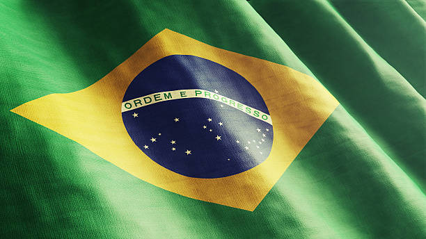 High resolution Brazilian Flag flowing with texture fabric detail